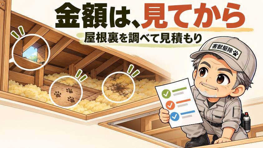 屋根裏の害獣駆除の料金は、現地調査のあとの見積もりで決まる