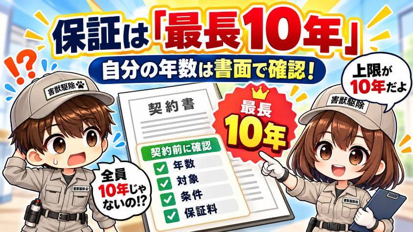 保証は「選べる最長10年」。自分の年数を書面で確かめる