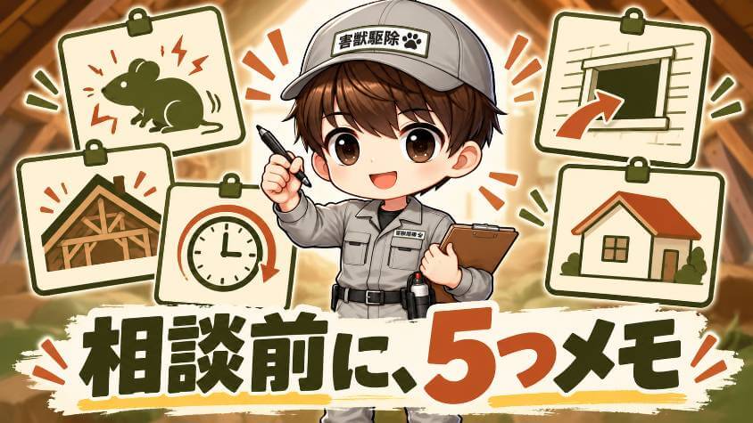 屋根裏の様子を5つのメモにまとめる