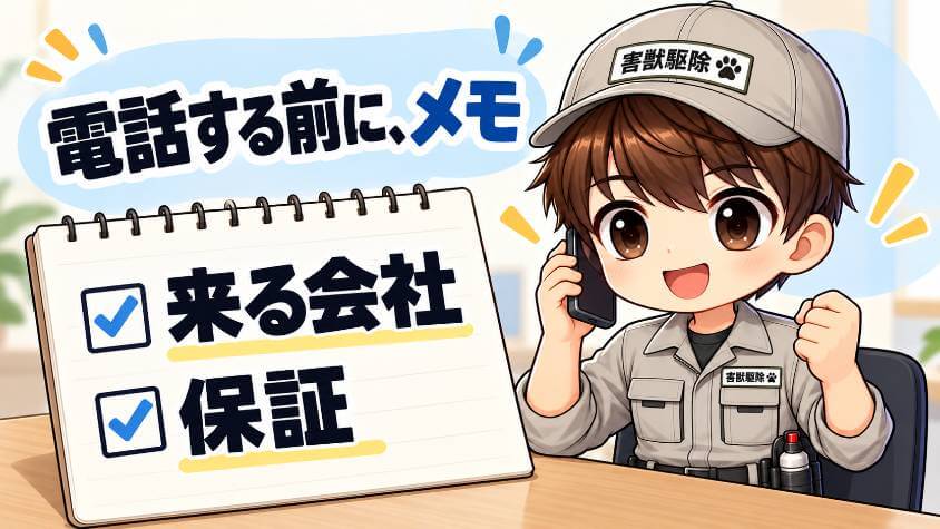 来る会社の名前と保証を聞くつもりで、駆除太郎に相談する