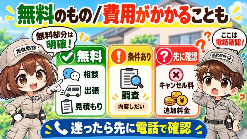無料になるもの・費用がかかる場合があるもの