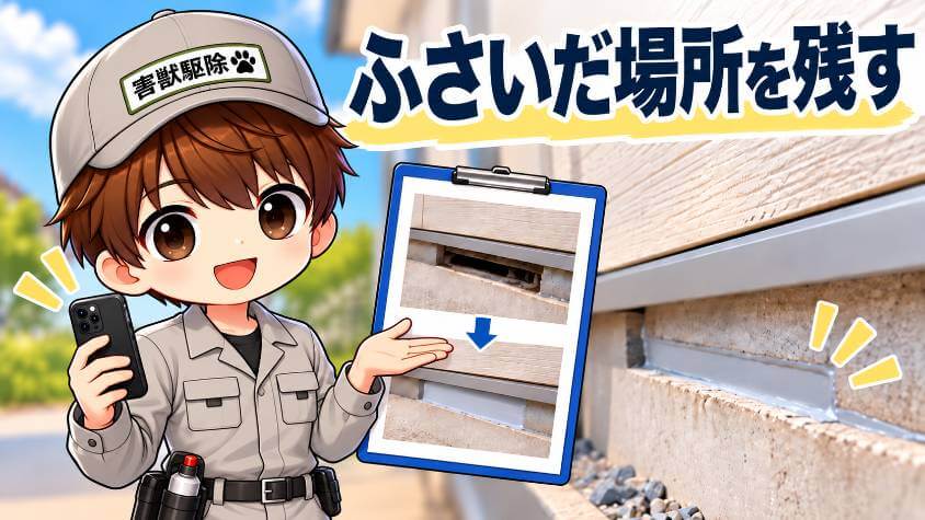 ふさいだ場所の一覧と写真が、保証の範囲の手がかりになる