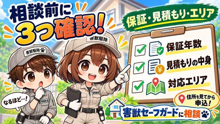 保証の年数と見積もりの中身を確かめて、害獣セーフガードに相談する