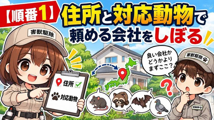 【順番1】住所と対応動物で、頼める会社をしぼる