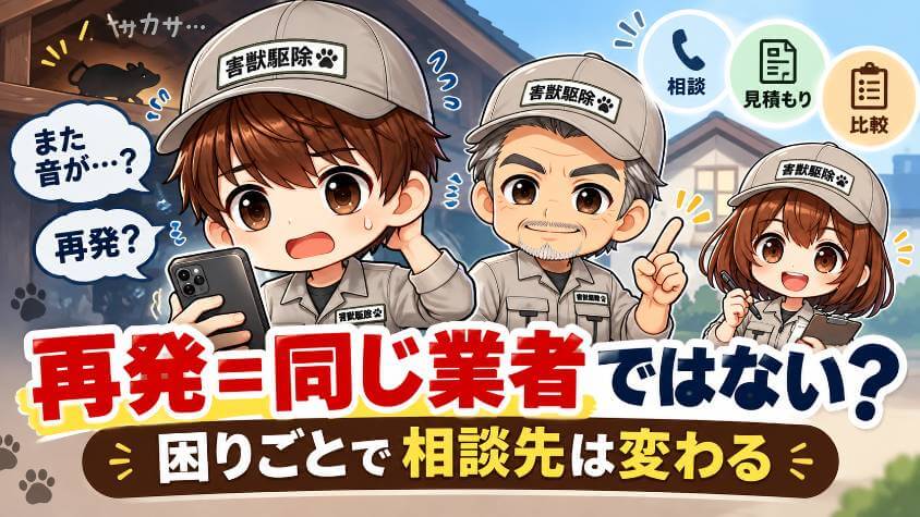 害獣駆除のあとに再発したら相談先は？困りごと別に見積もりを頼む先とは