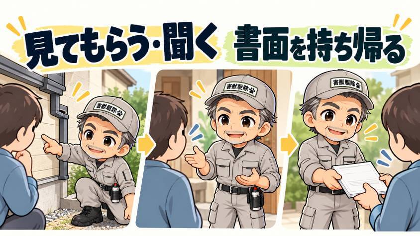 現地調査の日は「見てもらう・聞く・持ち帰る」でいい