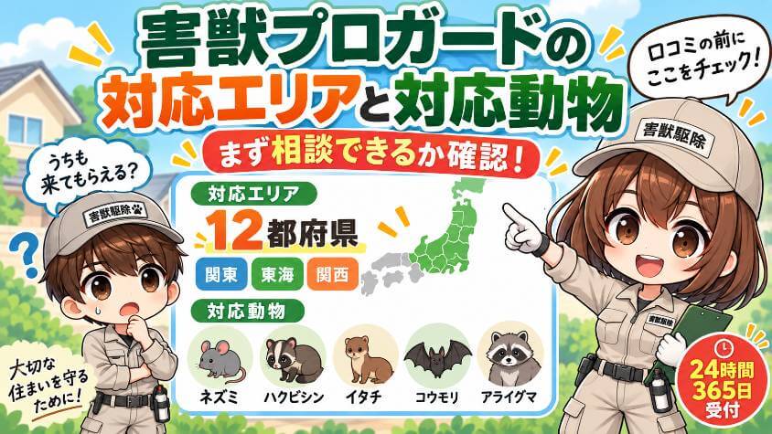 害獣プロガードの対応エリアと対応動物|まず相談できるかを確かめる