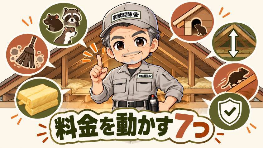 屋根裏の害獣駆除の費用を決める7つの要素