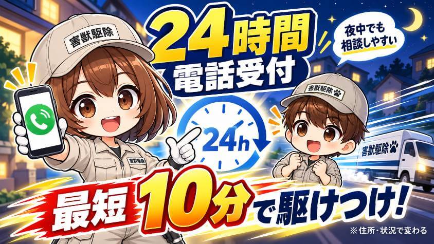 1. 24時間の電話受付と、「最短10分」の駆けつけ