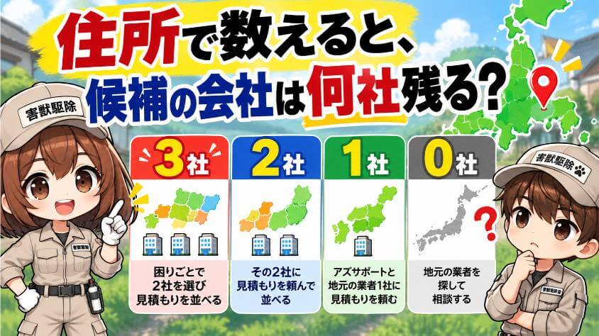 住所で数えると、候補の会社は何社残るか