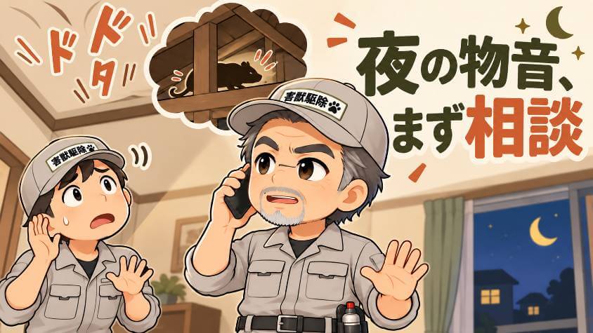 夜の物音が続いていて、早めに屋根裏を見てもらいたい