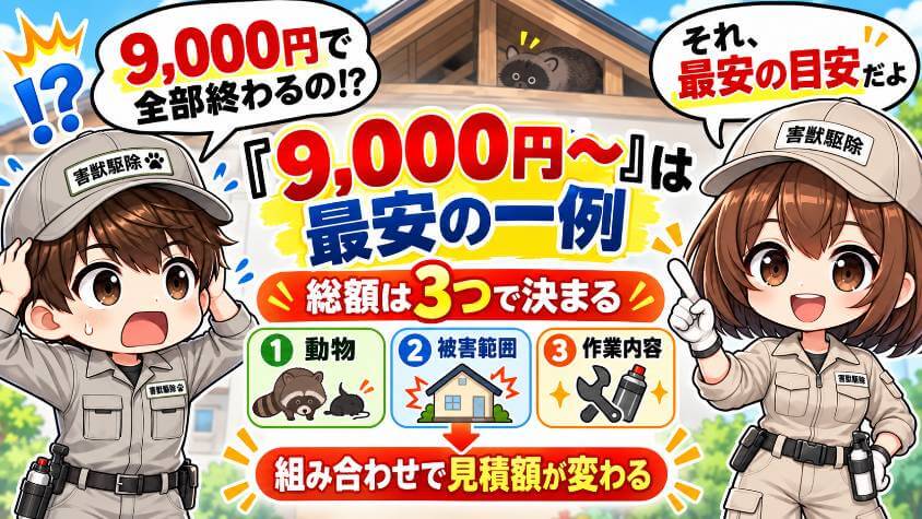「9,000円〜」はいちばん安い場合の表記。総額は3つの要素で決まる