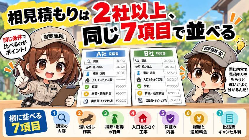 相見積もりは2社以上、同じ7項目で並べる