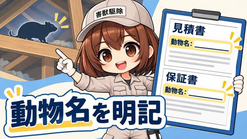 「何の動物の駆除か」を、見積書と保証書に書いてもらう