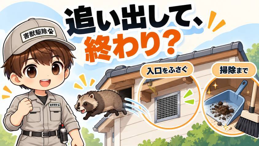 4. 追い出しから、入口をふさぐ・掃除まで一続きで頼める