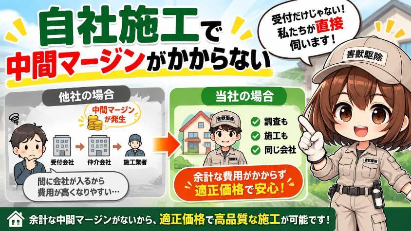 3. 自社施工で、中間マージンがかからない
