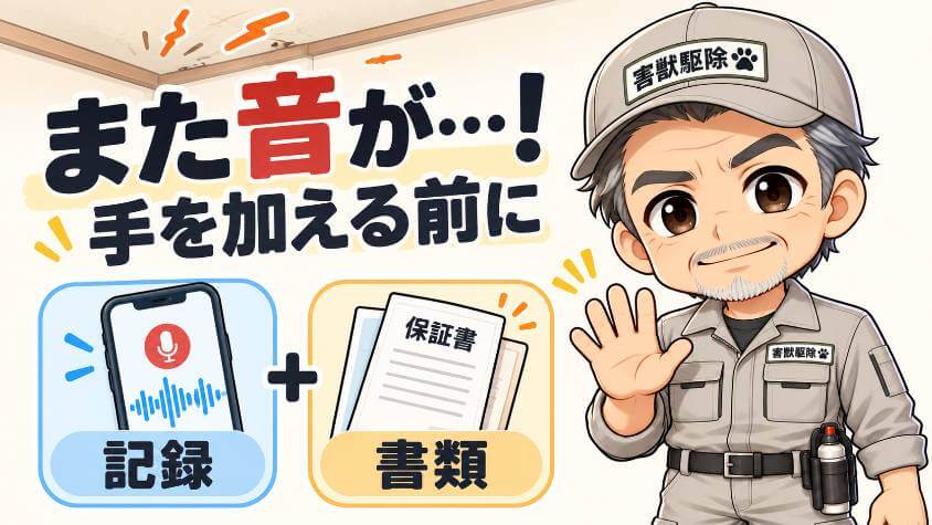 駆除したのにまた音がしたら、最初にやるのは記録と書類。自分で手を加えない