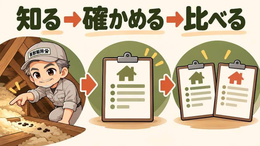 まとめ|屋根裏の駆除の料金は「要素を知る・行を確かめる・2社で並べる」