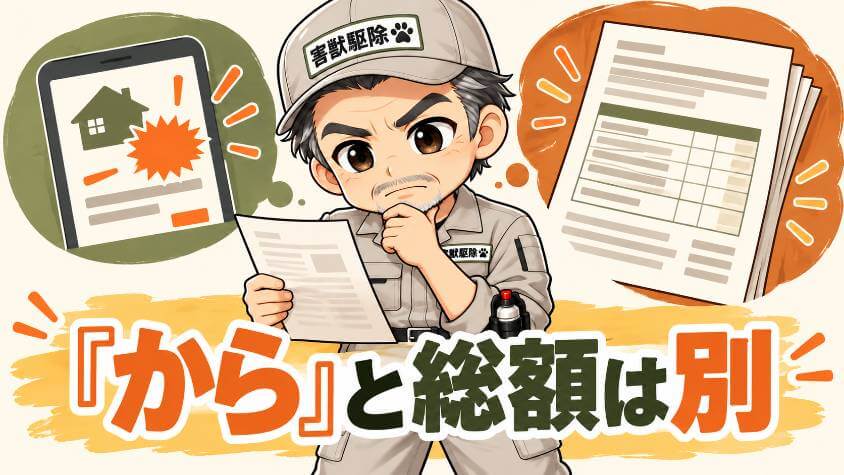「〜円から」と見積もりの総額は別。無料の範囲も会社ごとに違う