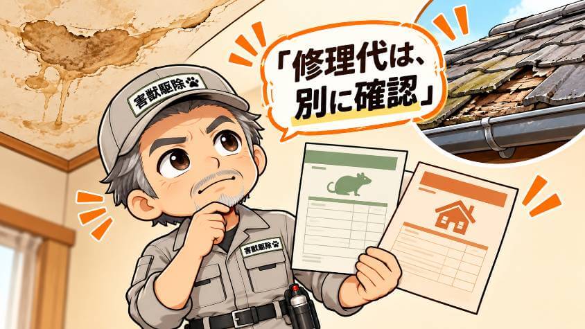 天井のシミや屋根の修理は「家を直す料金」として分けて聞く
