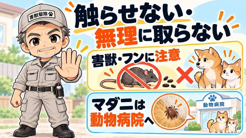 害獣や死骸に触れたとき、マダニが付いていたとき