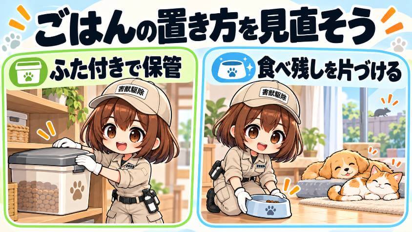 また呼ばないために、ペットのごはんの置き方を見直す