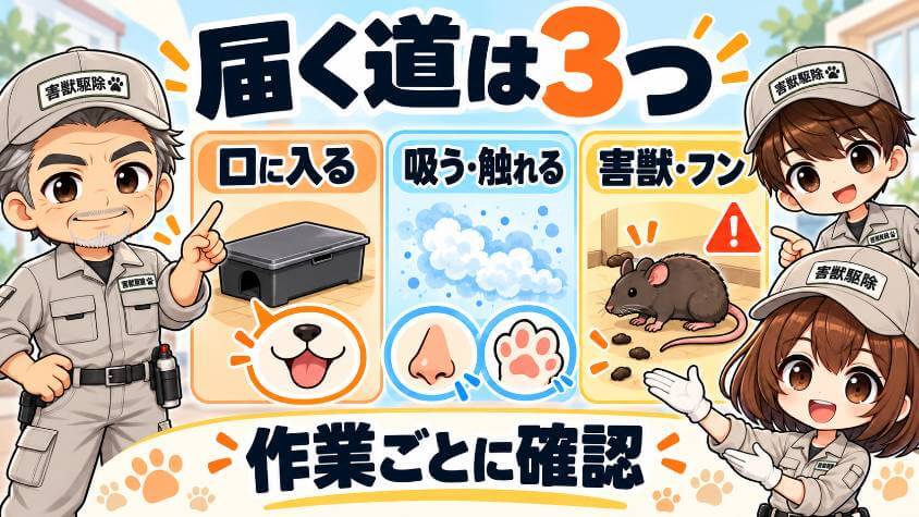 薬剤や作業がペットに届く道は3つ。作業ごとに違う