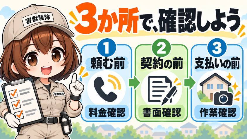 確かめるのは、頼む前・契約の前・支払いの前の3か所