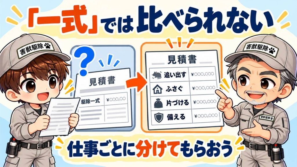 「一式」だけの見積書は、行に分けてもらう