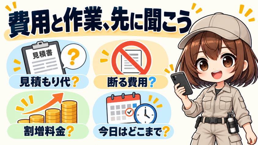 お金と、今日する作業の範囲を聞く4つ