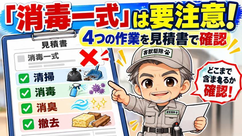 清掃・消毒・消臭・撤去の4つ。見積書では書かれ方が違う