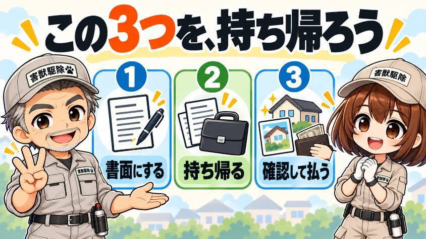 まとめ|トラブルは「書面にする・持ち帰る・確かめてから払う」で避ける
