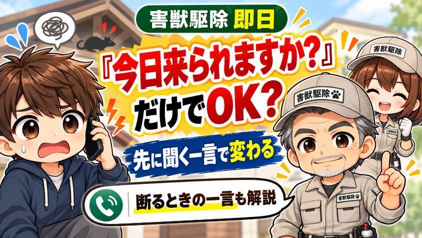 【害獣駆除 即日】今日来られるか？を電話で聞く一言と、断るときの一言