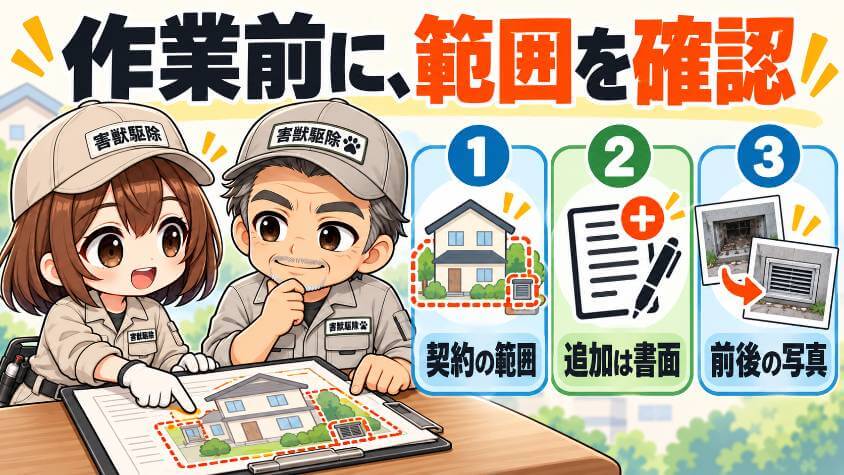 作業の前に、契約書の範囲を口でもう一度確かめる