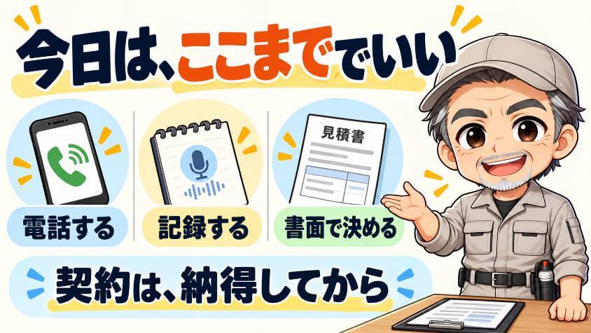 まとめ|今日は「来てもらう日まで」決めて、あとは書面で決める