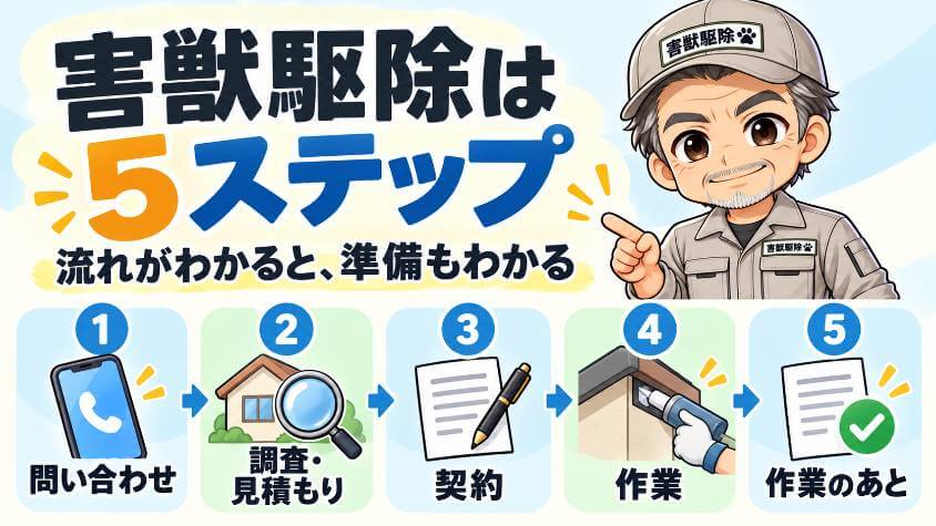 害獣駆除の流れは5段階。段階ごとに、何をされるかを先に知る