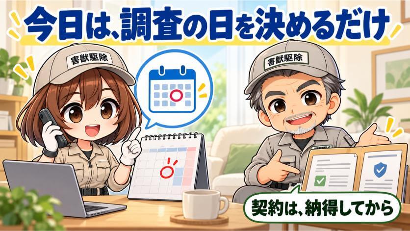 頼むと決めたら、今日は現地調査と見積もりを頼むところまででいい